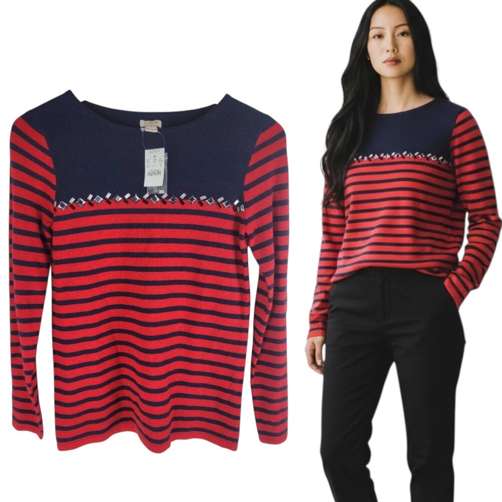 NEW J crew  Merino Wool Blend Sweater Red Long Sleeve Size  XS